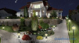 Beleuchtung eines Grundstücks eines Landhauses, Straßenbeleuchtung im Freien, Optionen, Fotos