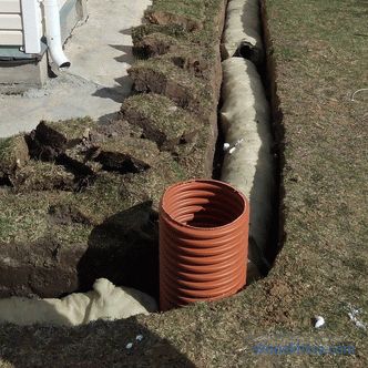 Entwässerung ohne Trümmer, Entwässerungssystem, Rohr mit Polystyrolschaum, Gerätetechnik, Foto