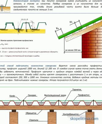 Selbstschneidende Schrauben für ein Dach aus einem professionellen Bodenbelag - das Schema der Befestigung und eine Ausgabe auf 1 qm (ein Foto, Video)