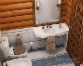 Ein Badezimmer im Cottage in einem schlüsselfertigen Holzhaus: Entwürfe, Abdichtung, Toilettenausstattung