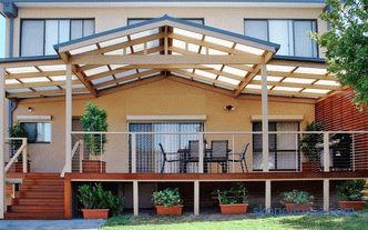 Das Dach über der Terrasse - Arten, technische und betriebliche Merkmale, Installationsnuancen